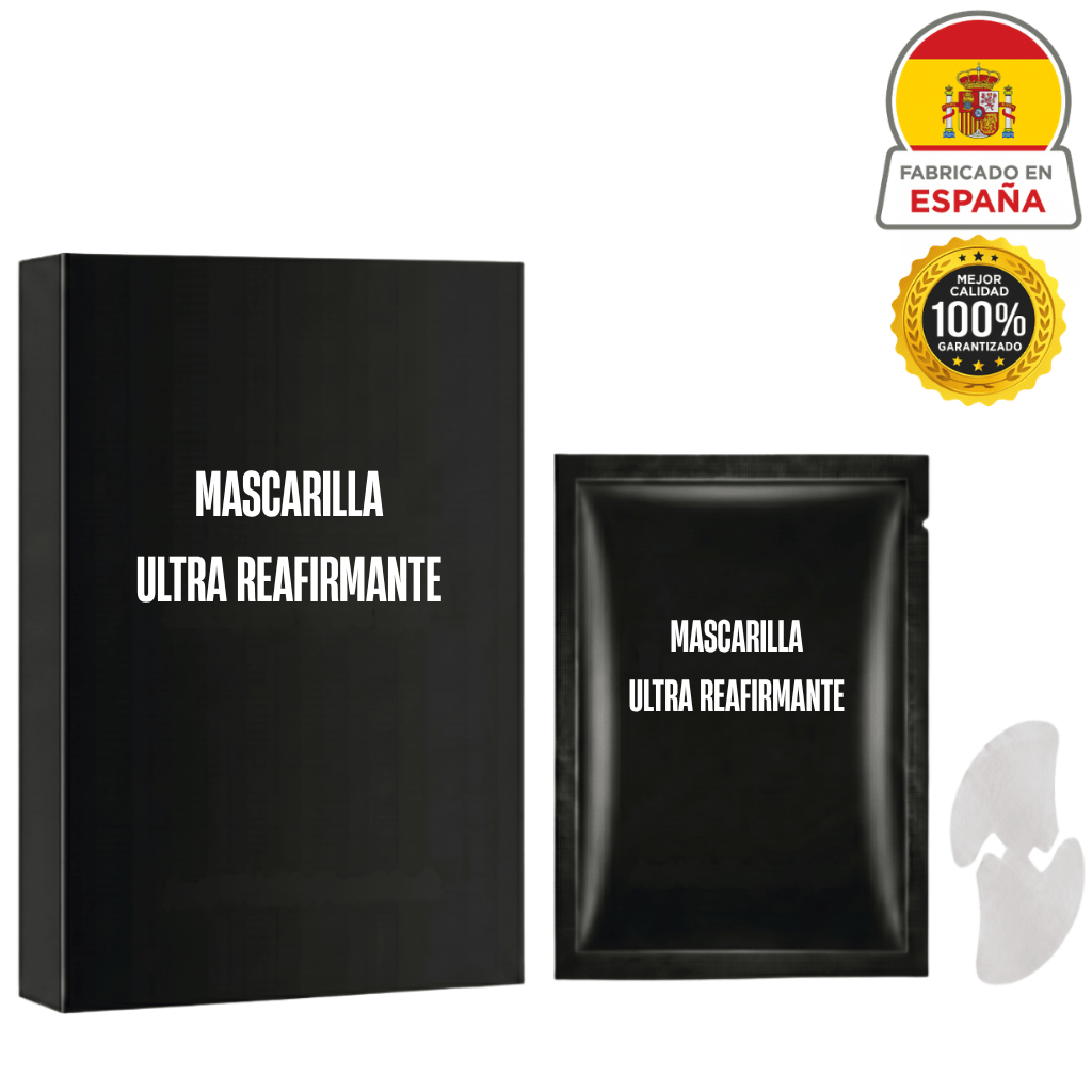 Mascarilla ultra reafirmante en packaging elegante, diseñada para mejorar la rutina de cuidado de la piel.