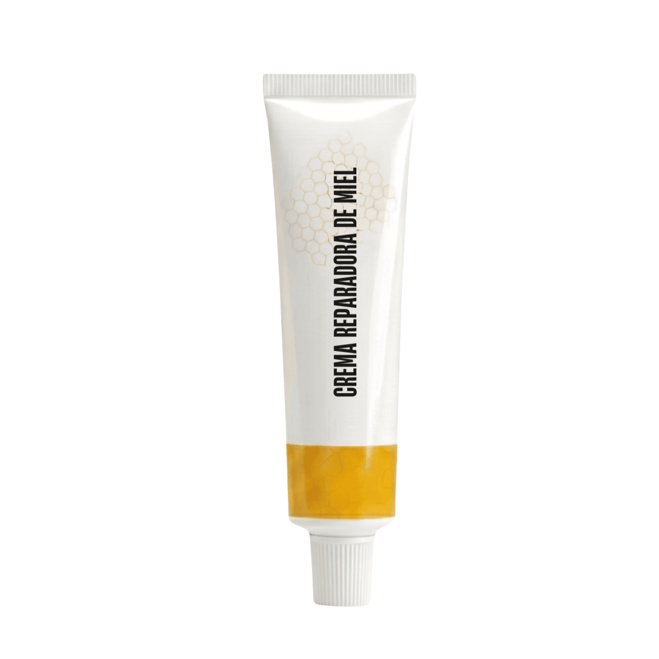 Crema reparadora de miel en un tubo, ideal para el cuidado diario de la piel.