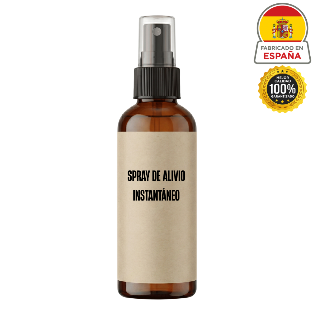 Spray élite de alivio instantáneo en botella de vidrio, diseñado para el cuidado del pelaje y la piel.