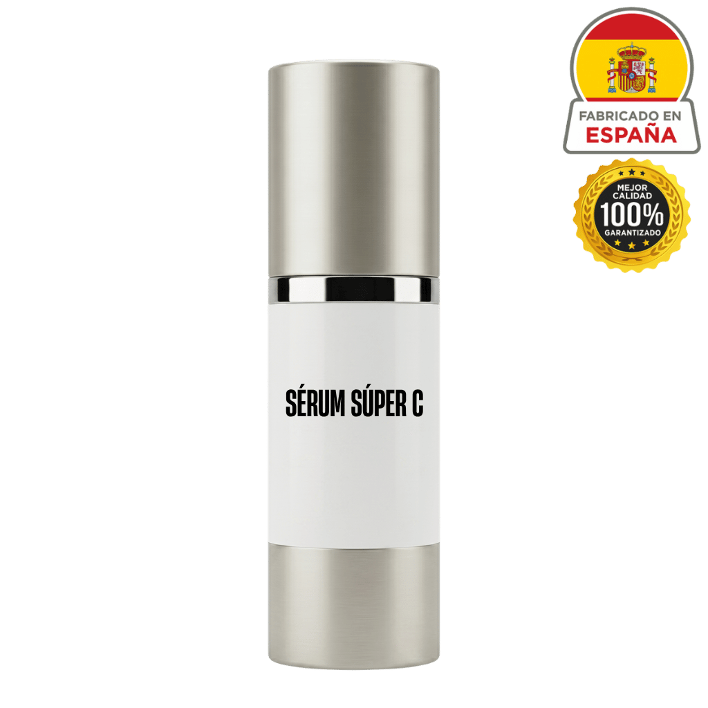 Sérum Súper C en envase elegante, producto para el cuidado de la piel, fabricado en España.