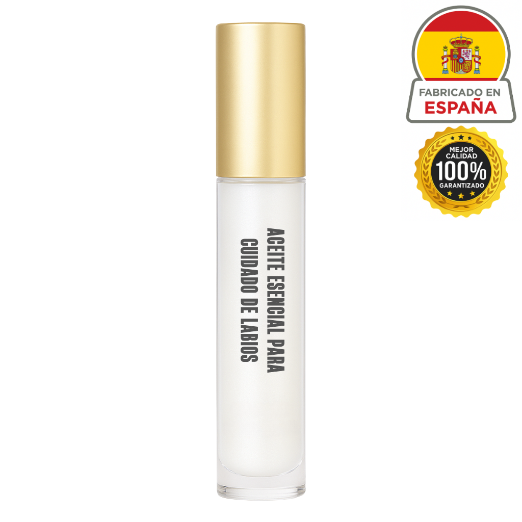 Aceite Esencial para Cuidado de Labios en recipiente elegante, diseñado para labios suaves y con brillo natural.