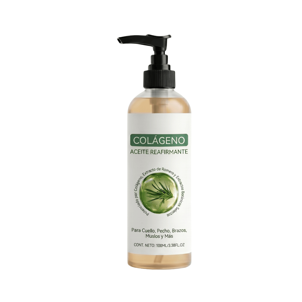 Colágeno aceite reafirmante ideal para cuello, pecho y brazos, con extracto de romero.