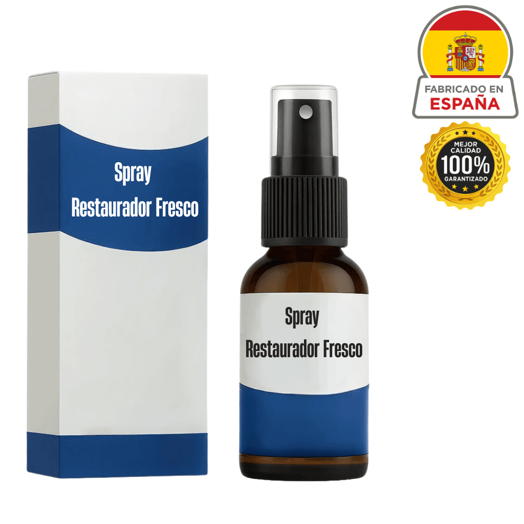 Spray Restaurador Fresco en botella con caja, diseñado para refrescar y renovar la piel.
