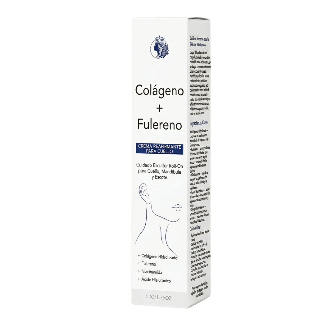 Crema Reafirmante de Lujo para el Cuello en envase de Colágeno y Fulereno, para firmeza e hidratación.
