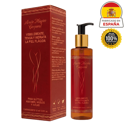 Aceite corporal ultra en botella con aplicador, envase atractivo para el cuidado de la piel.