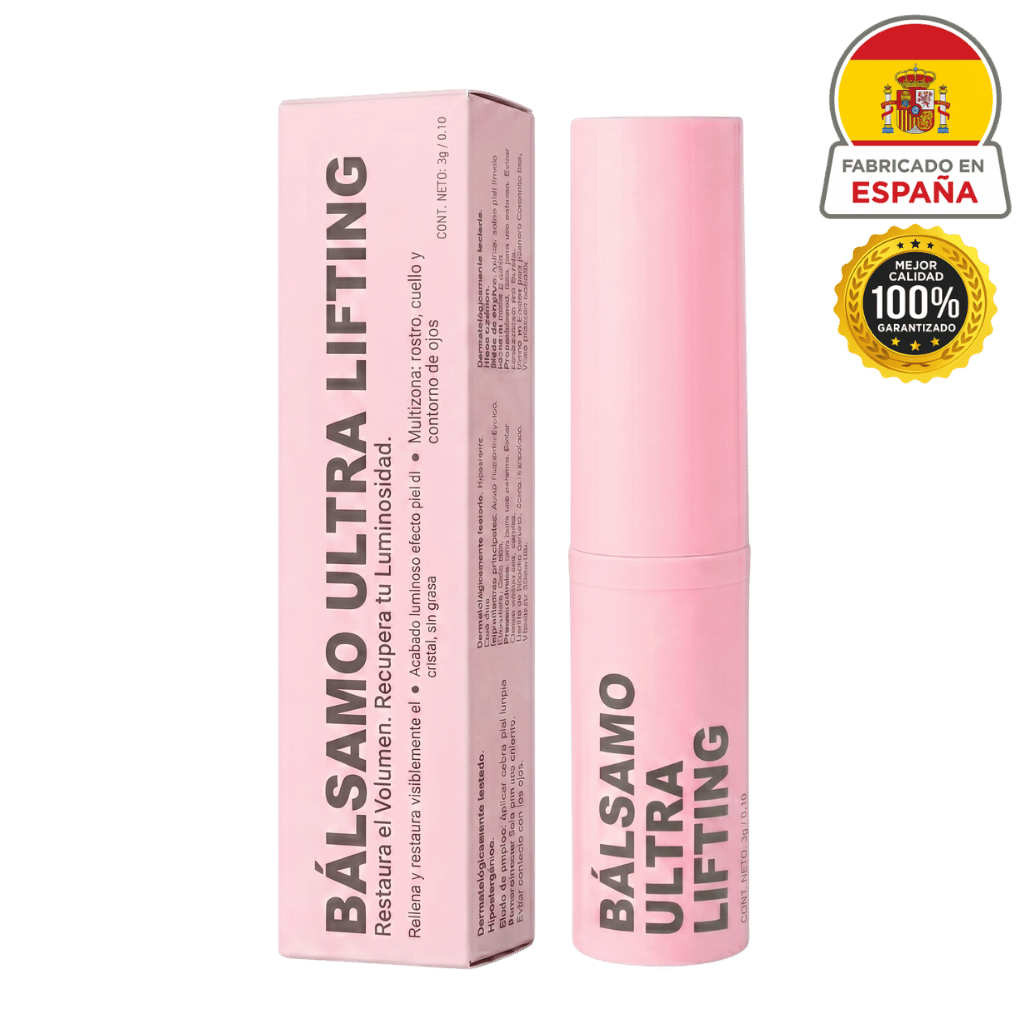 Bálsamo Ultra Reafirmante en envase rosa, ideal para piel firme y revitalizada, fabricado en España.