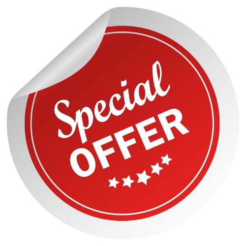 Etiqueta redonda que dice 'Special Offer' en un fondo rojo, resaltando promociones especiales en productos.