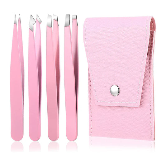 Medivita Set de Pinzas de Precisión para Cejas con 4 pinzas y estuche rosa, ideal para dar forma a las cejas.